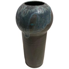 Blue and Charcoal Stoneware Vase by Peter Speliopoulos, USA, Contemporary