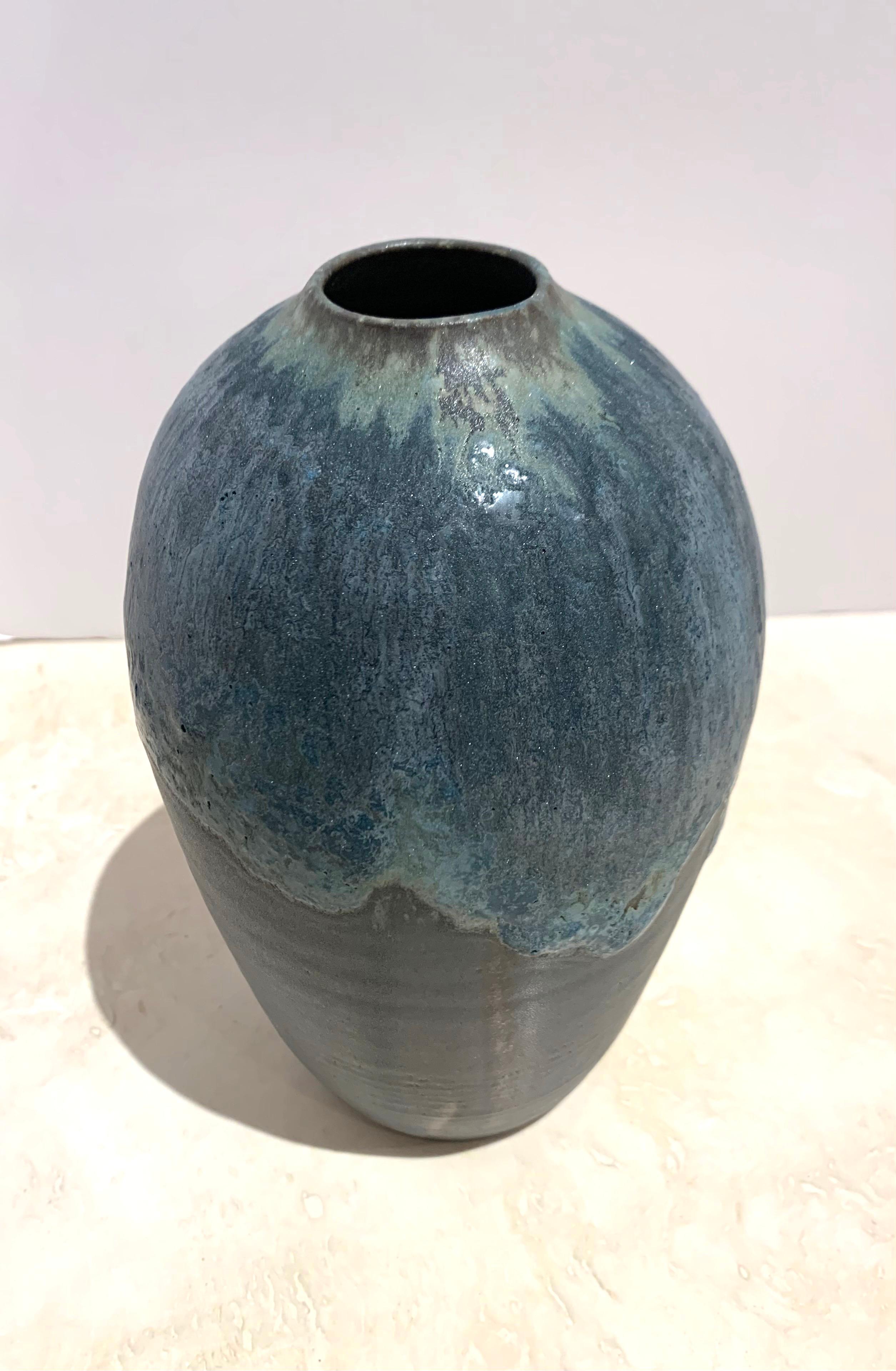 North American Blue and Charcoal Stoneware Vase by Peter Speliopoulos, USA