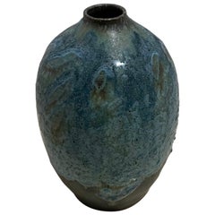 Blue and Charcoal Stoneware Vase by Peter Speliopoulos, USA