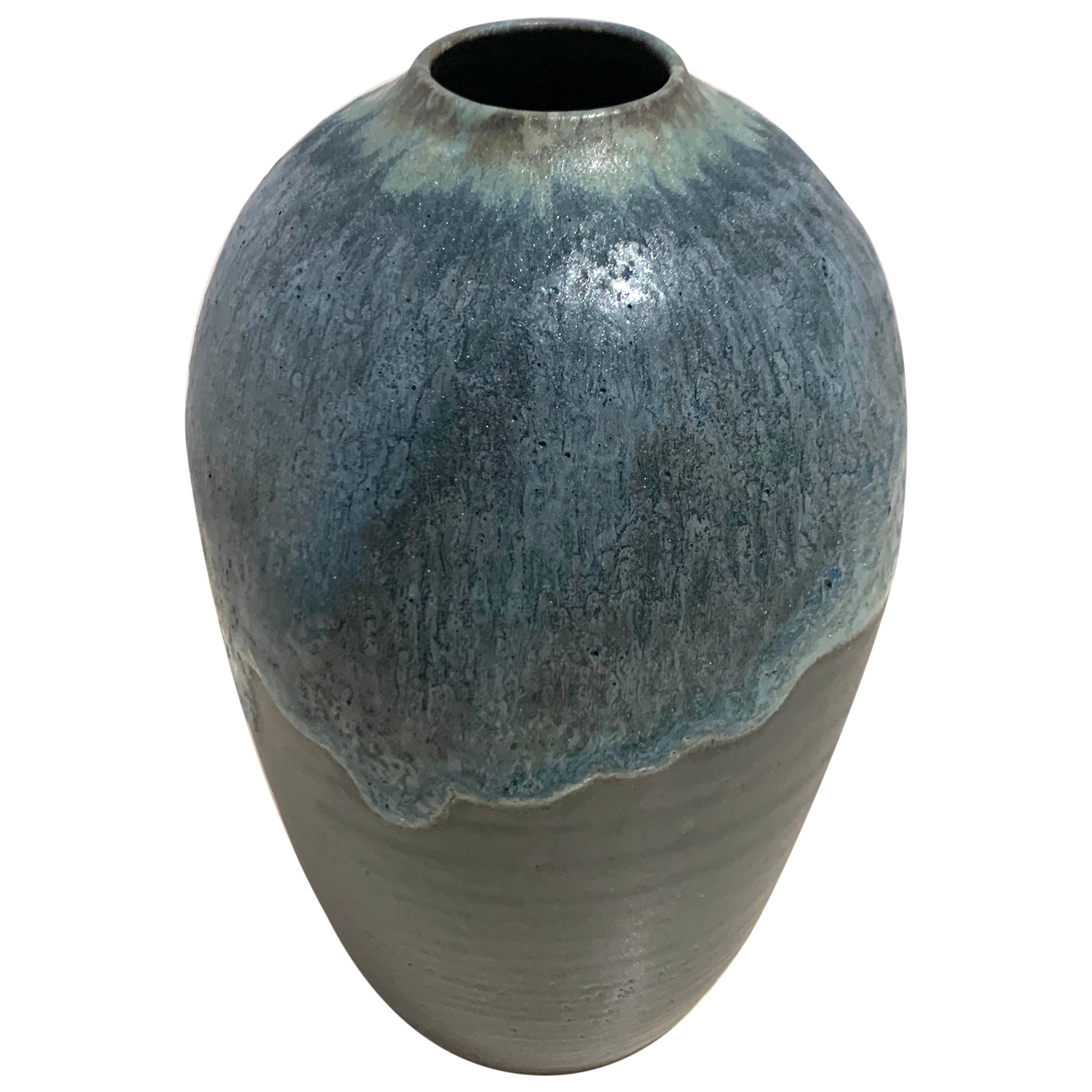 Blue and Charcoal Stoneware Vase by Peter Speliopoulos, USA