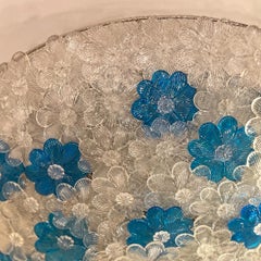 Blue and Clear Glass Flowers Flush Mount