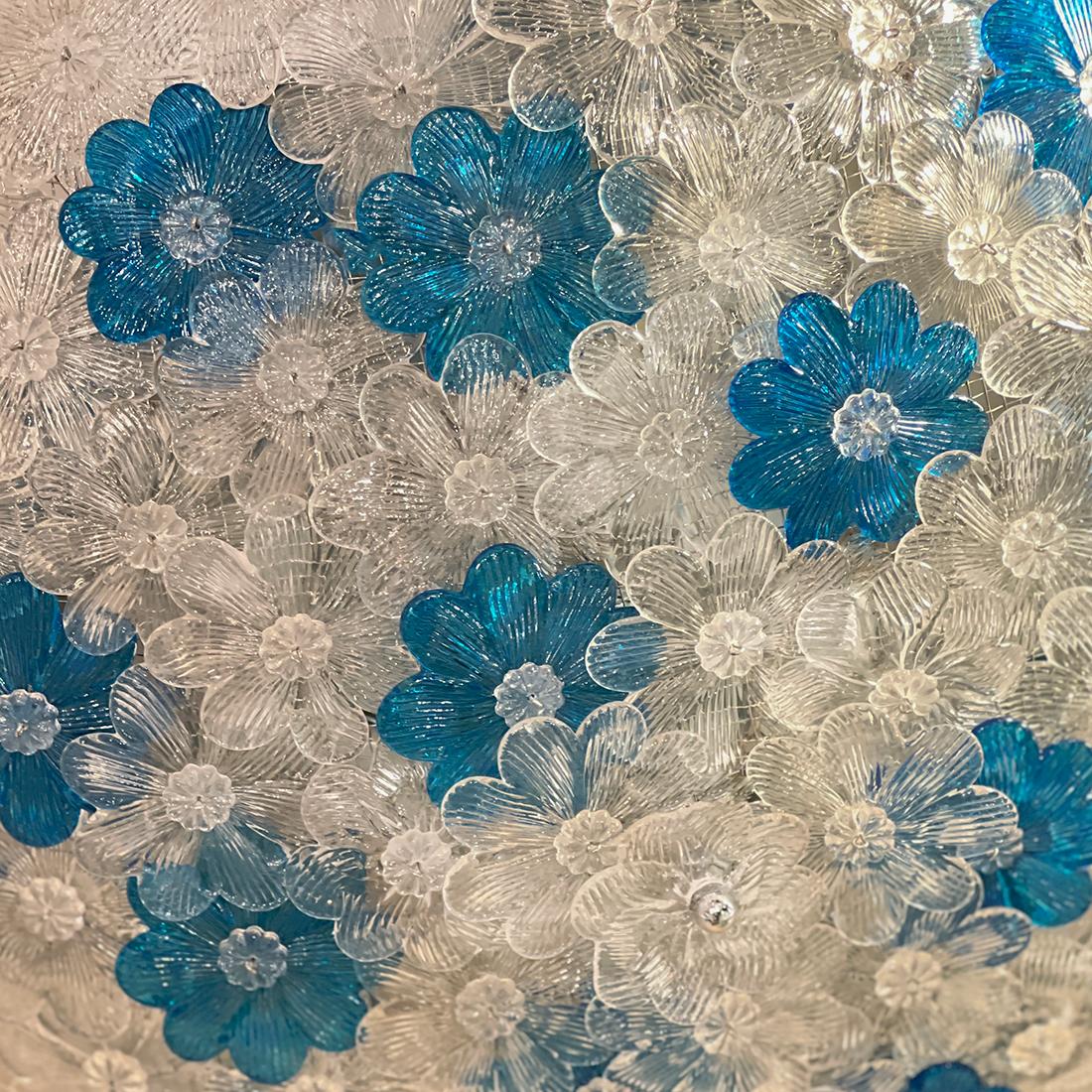Empotrable Flores de Cristal Azul y Transparente Italiano en venta