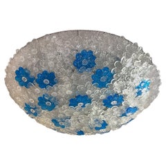 Blue and Clear Glass Flowers Flush Mount