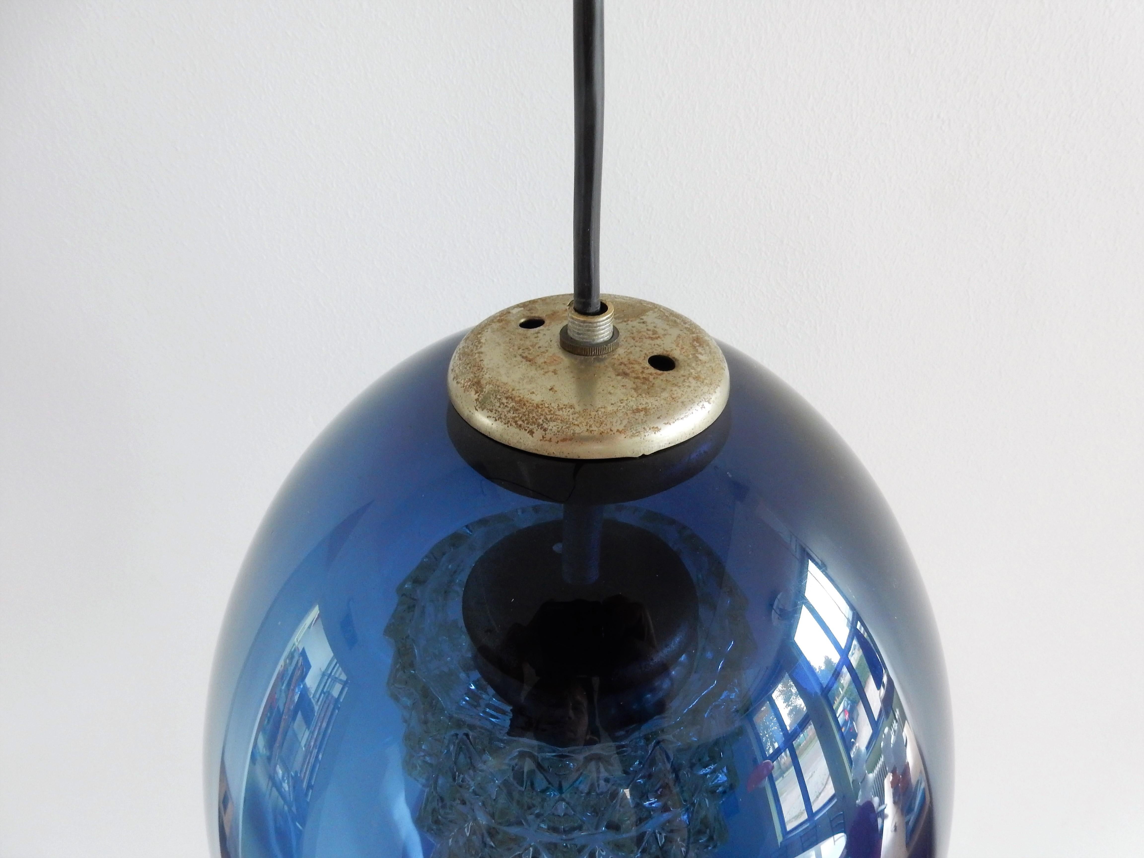 Mid-Century Modern Blue and Clear Glass Pendant Lamp by Carl Fagerlund (attr.) for Orrefors (attr.)