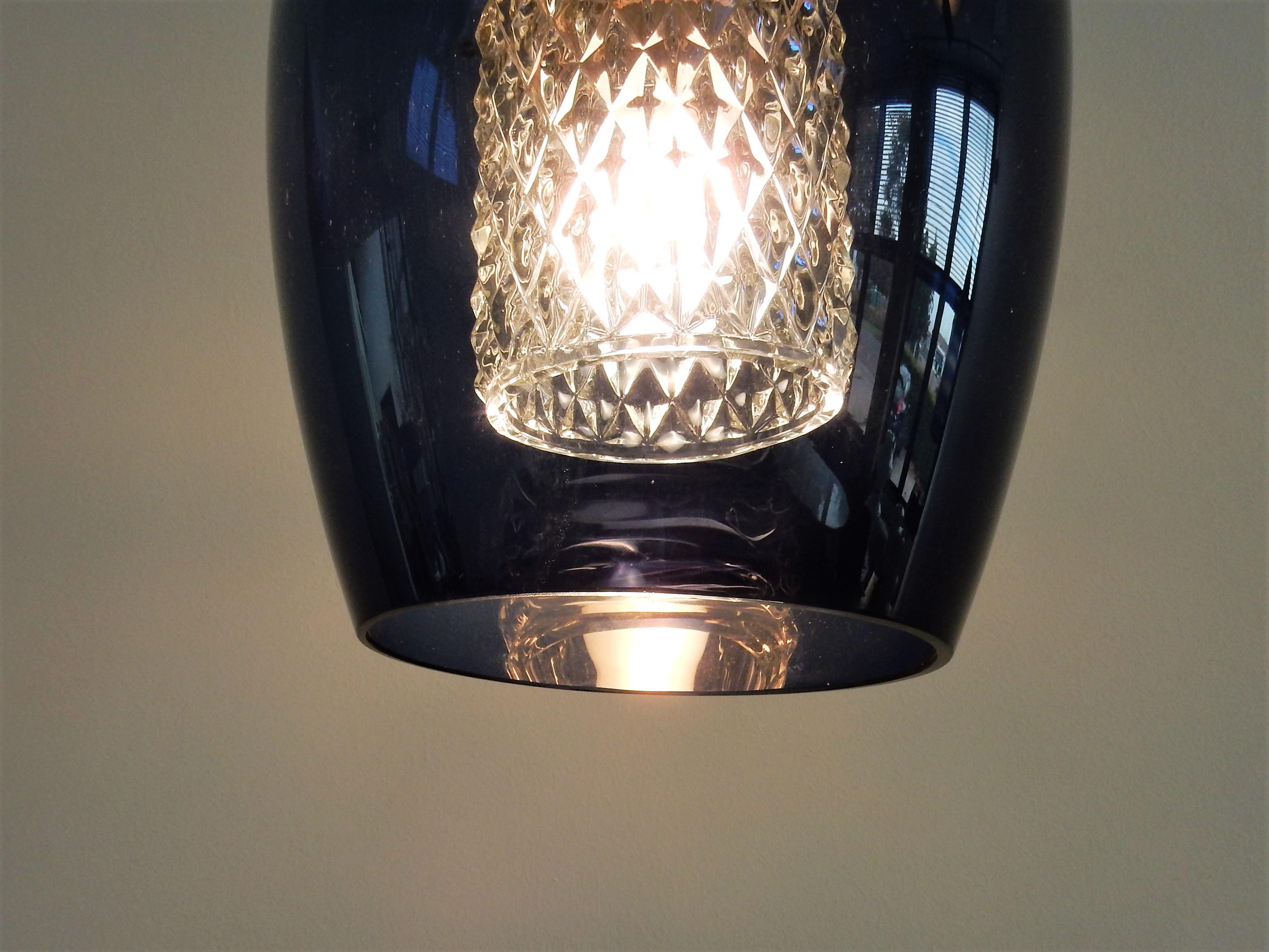 Blue and Clear Glass Pendant Lamp by Carl Fagerlund (attr.) for Orrefors (attr.) In Good Condition In Steenwijk, NL
