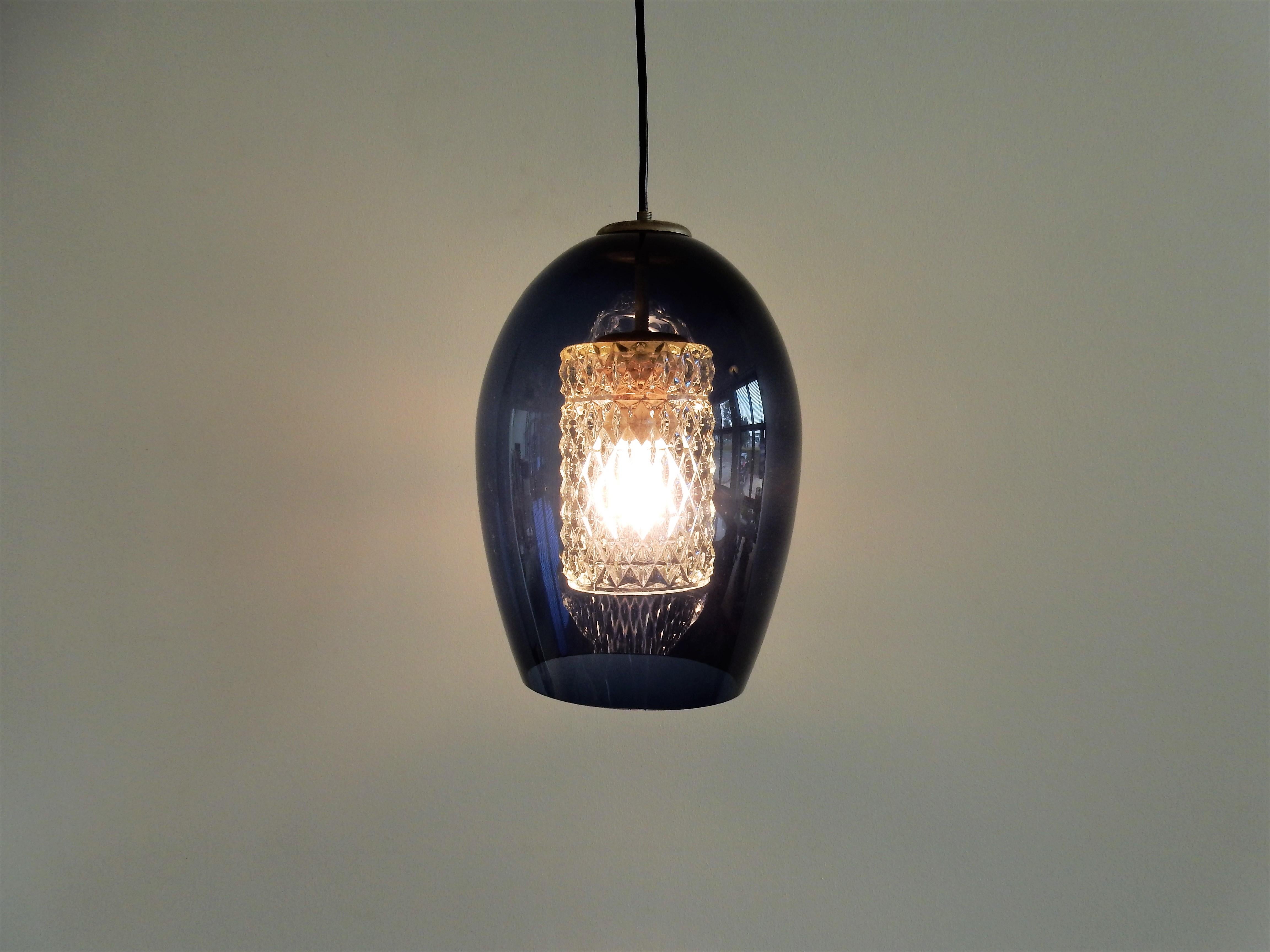 Late 17th Century Blue and Clear Glass Pendant Lamp by Carl Fagerlund (attr.) for Orrefors (attr.)