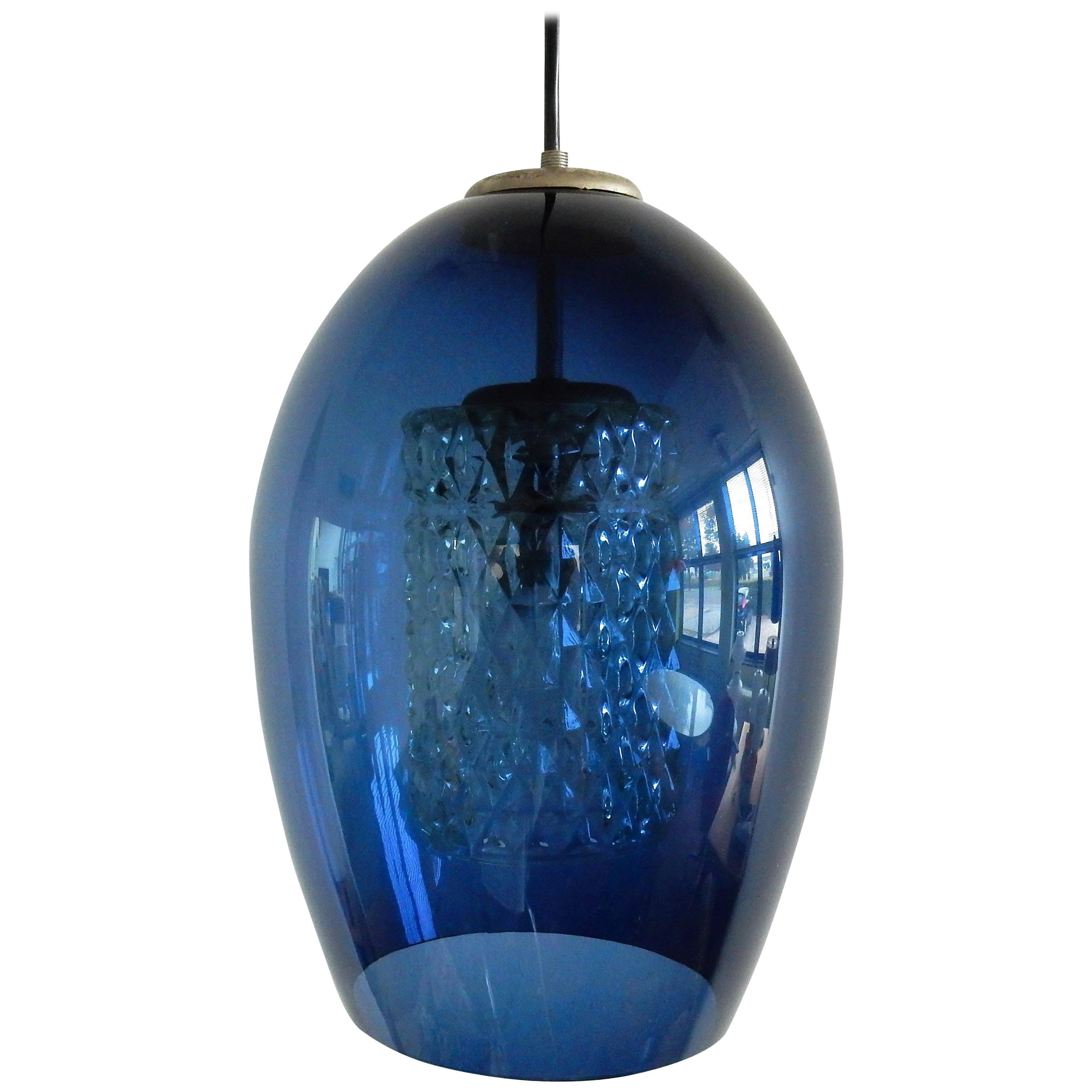 Blue and Clear Glass Pendant Lamp by Carl Fagerlund (attr.) for Orrefors (attr.)