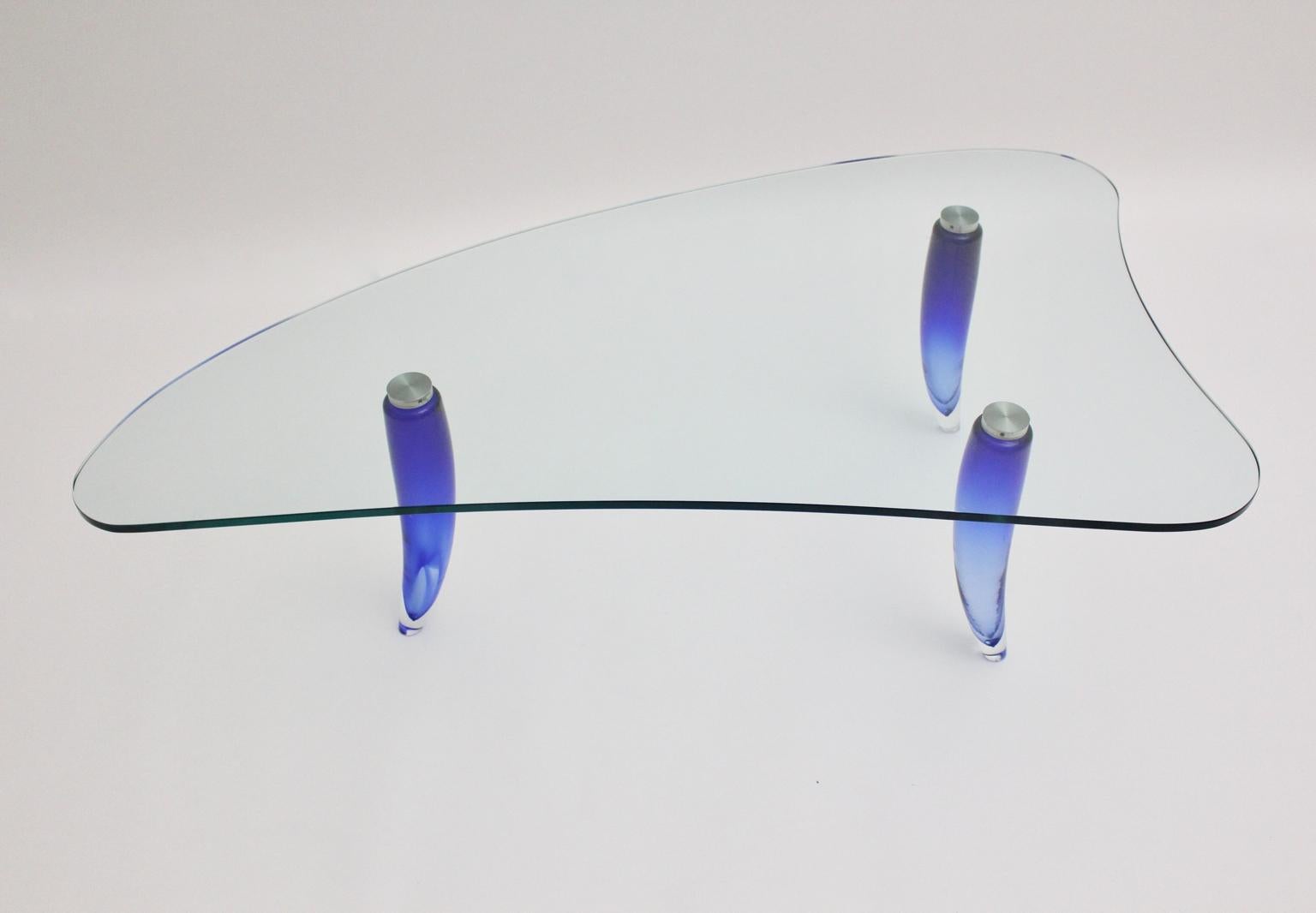 Modern Blue and Clear Glass Vintage Coffee Table Seguso attr. c 1980, Italy For Sale 4