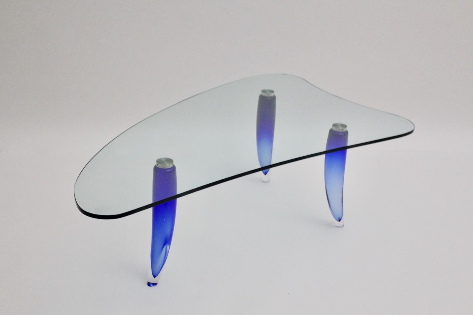 Modern Blue and Clear Glass Vintage Coffee Table Seguso attr. c 1980, Italy For Sale 6