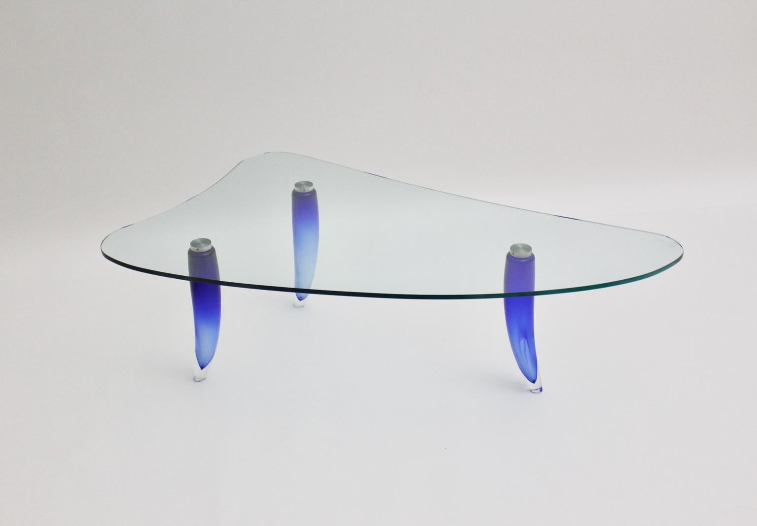 Modern Blue and Clear Glass Vintage Coffee Table Seguso attr. c 1980, Italy For Sale 8