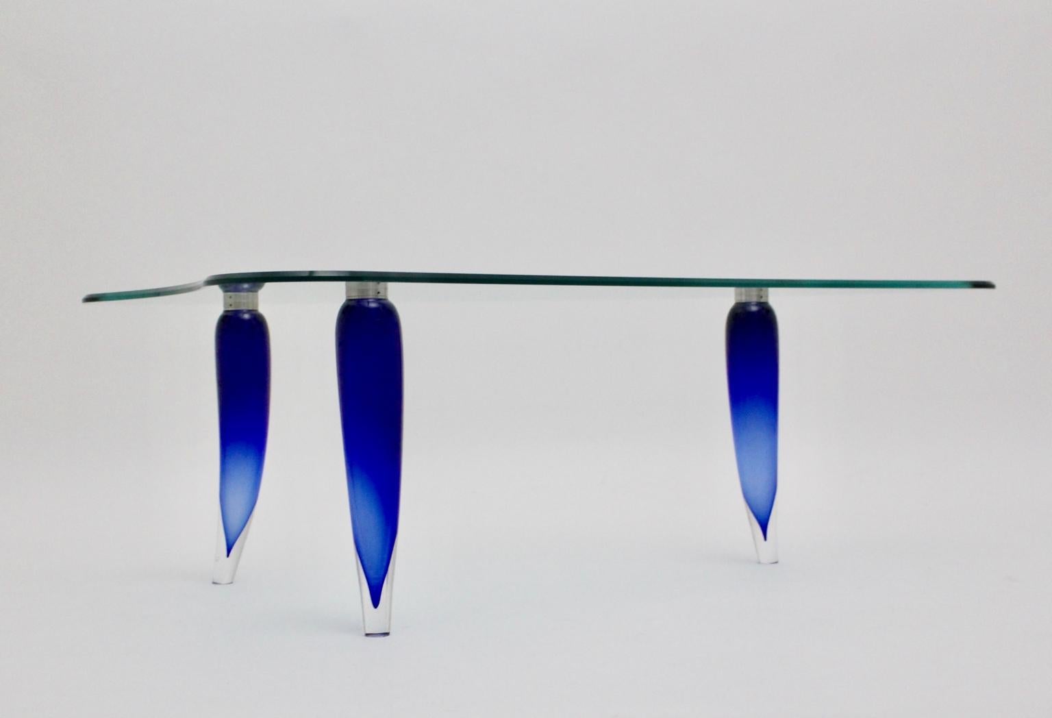 Table basse moderne en verre bleu et transparent Seguso attribuée à Seguso vers 1980, Italie en vente 8