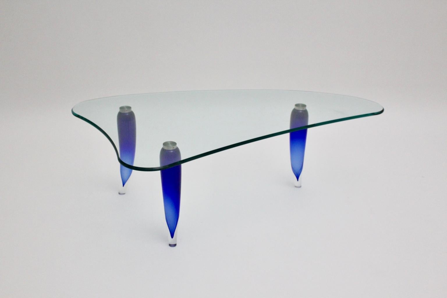 Table basse moderne en verre bleu et transparent Seguso attribuée à Seguso vers 1980, Italie en vente 9