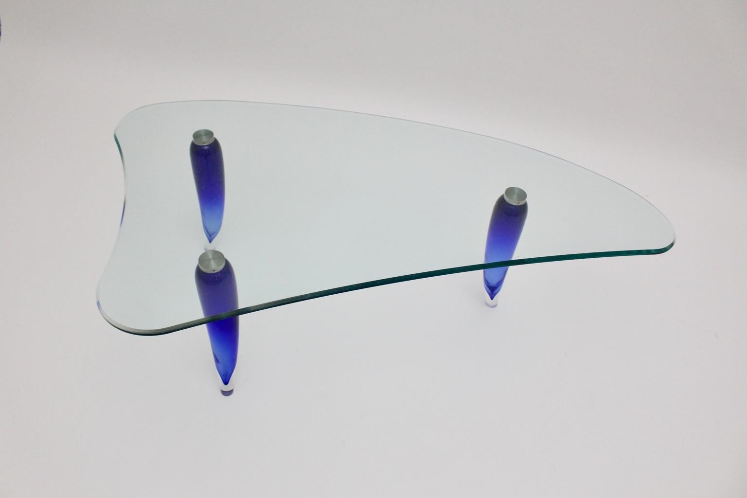 Modern Blue and Clear Glass Vintage Coffee Table Seguso attr. c 1980, Italy For Sale 11