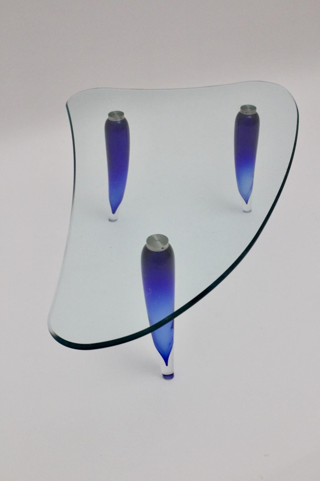 Modern Blue and Clear Glass Vintage Coffee Table Seguso attr. c 1980, Italy For Sale 12