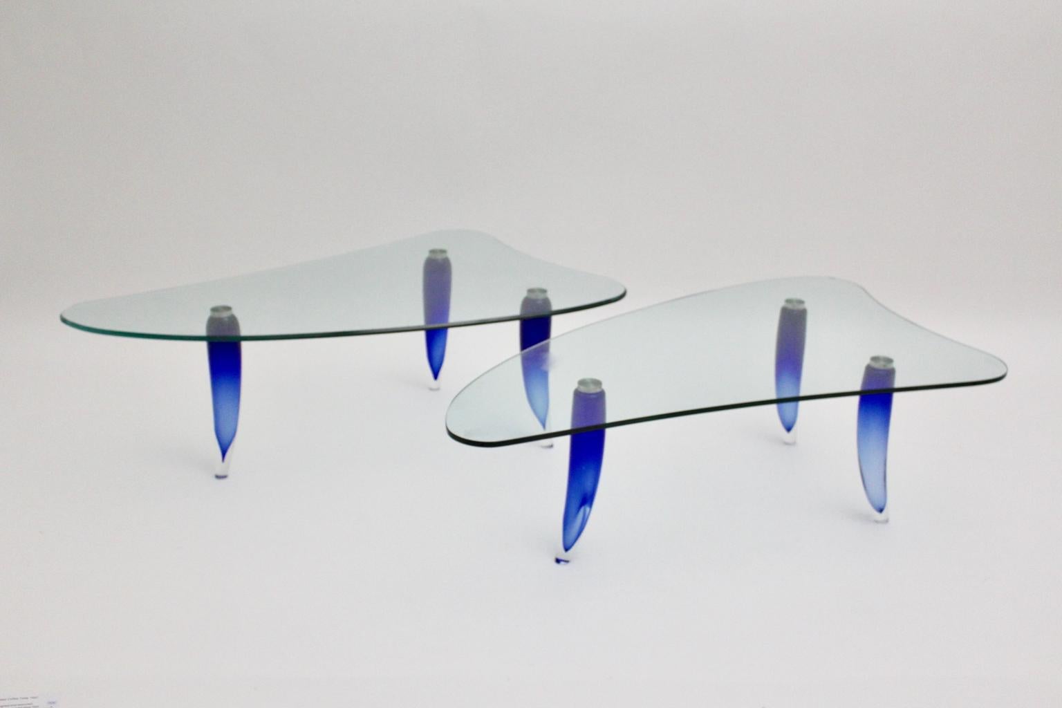 Italian Modern Blue and Clear Glass Vintage Coffee Table Seguso attr. c 1980, Italy For Sale