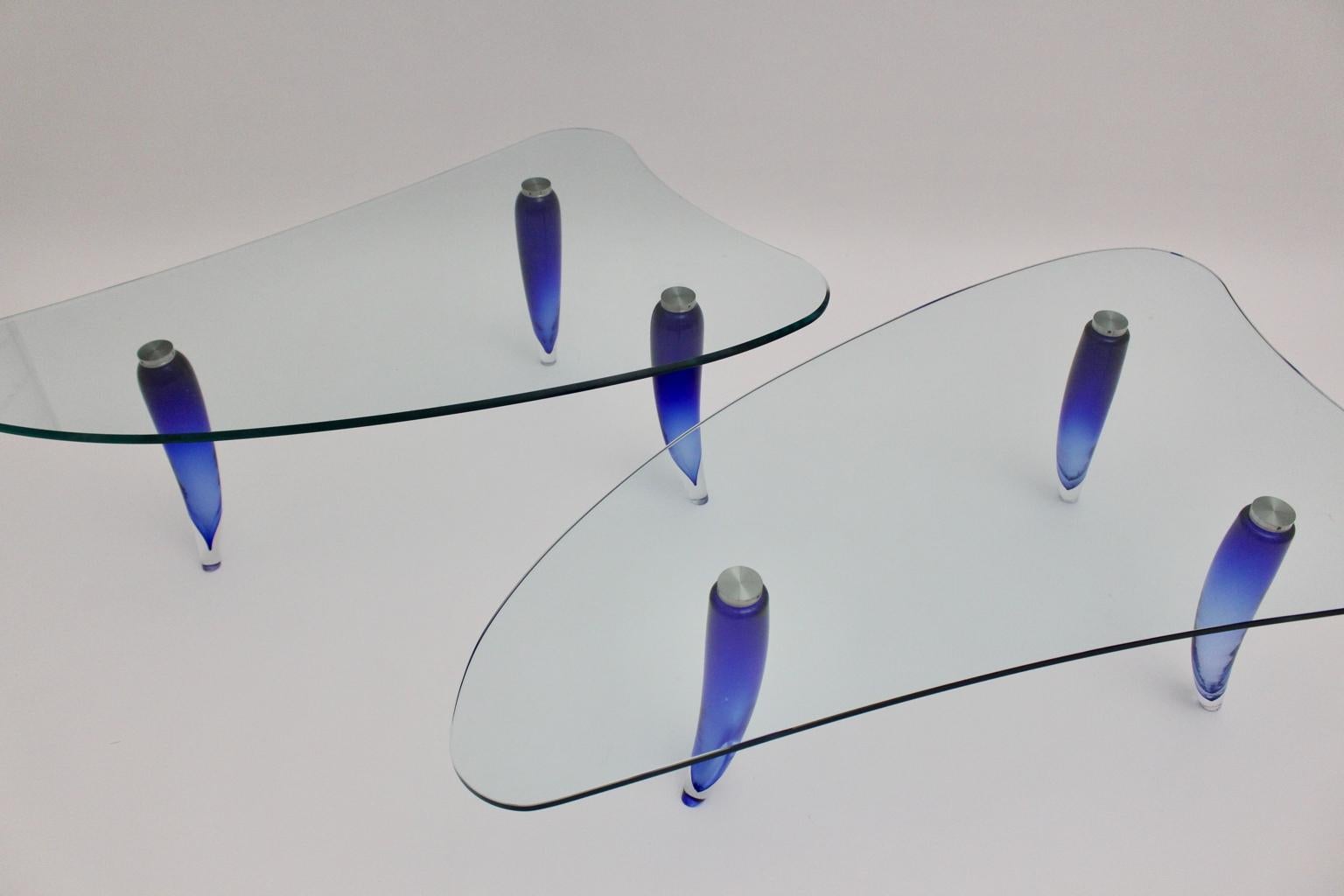 italien Table basse moderne en verre bleu et transparent Seguso attribuée à Seguso vers 1980, Italie en vente