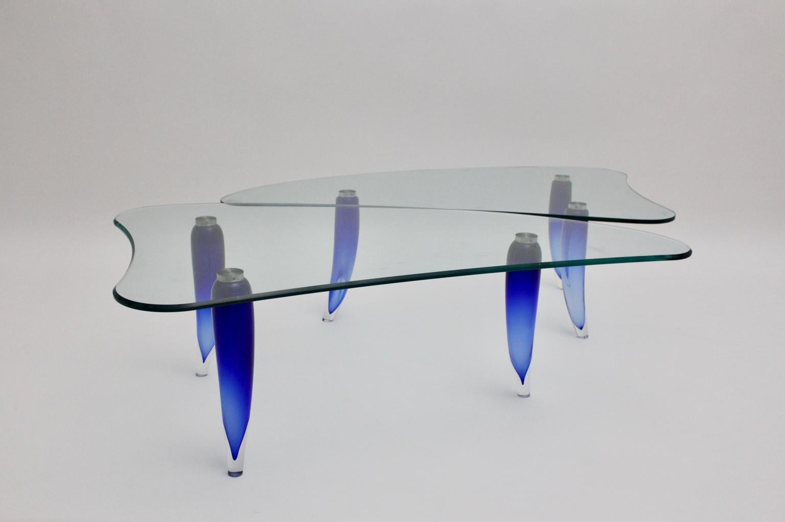Late 20th Century Modern Blue and Clear Glass Vintage Coffee Table Seguso attr. c 1980, Italy For Sale