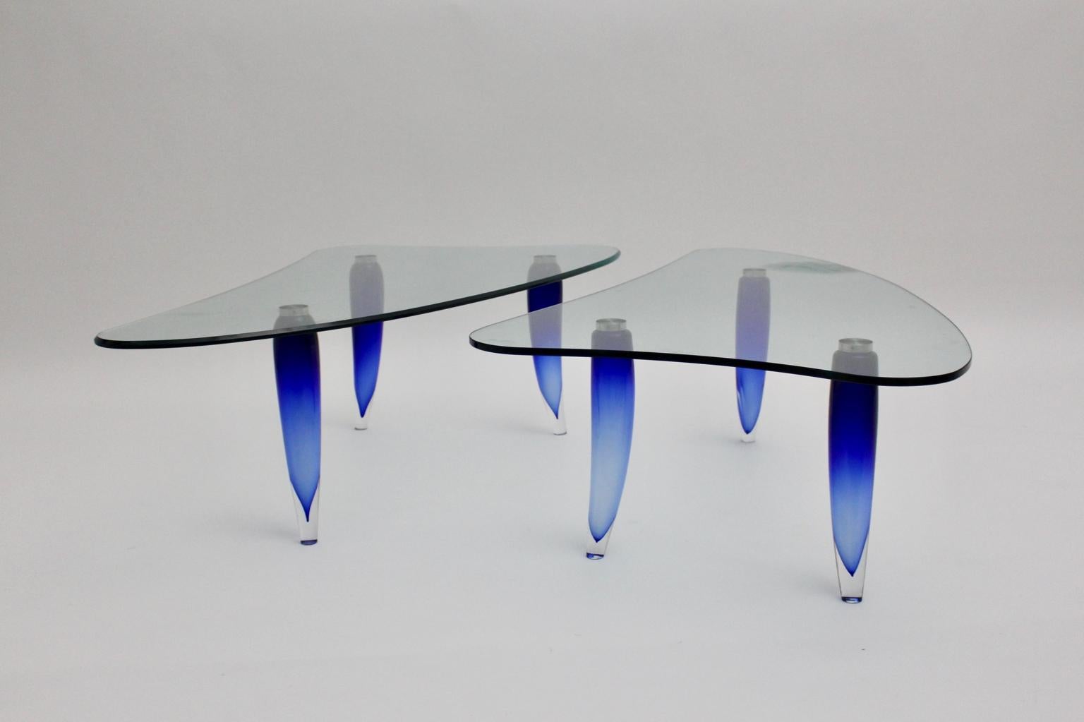 Modern Blue and Clear Glass Vintage Coffee Table Seguso attr. c 1980, Italy For Sale 1