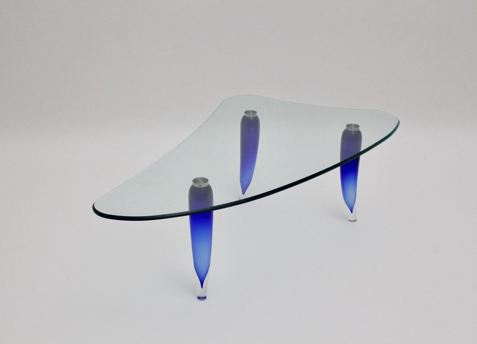 Modern Blue and Clear Glass Vintage Coffee Table Seguso attr. c 1980, Italy For Sale 3