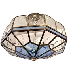 Blue and Clear Leaded Glass Light Fixture