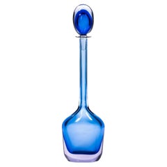 Vintage Blue and Clear Murano "Sommerso" Glass Decanter by Mario Pinzoni for Seguso