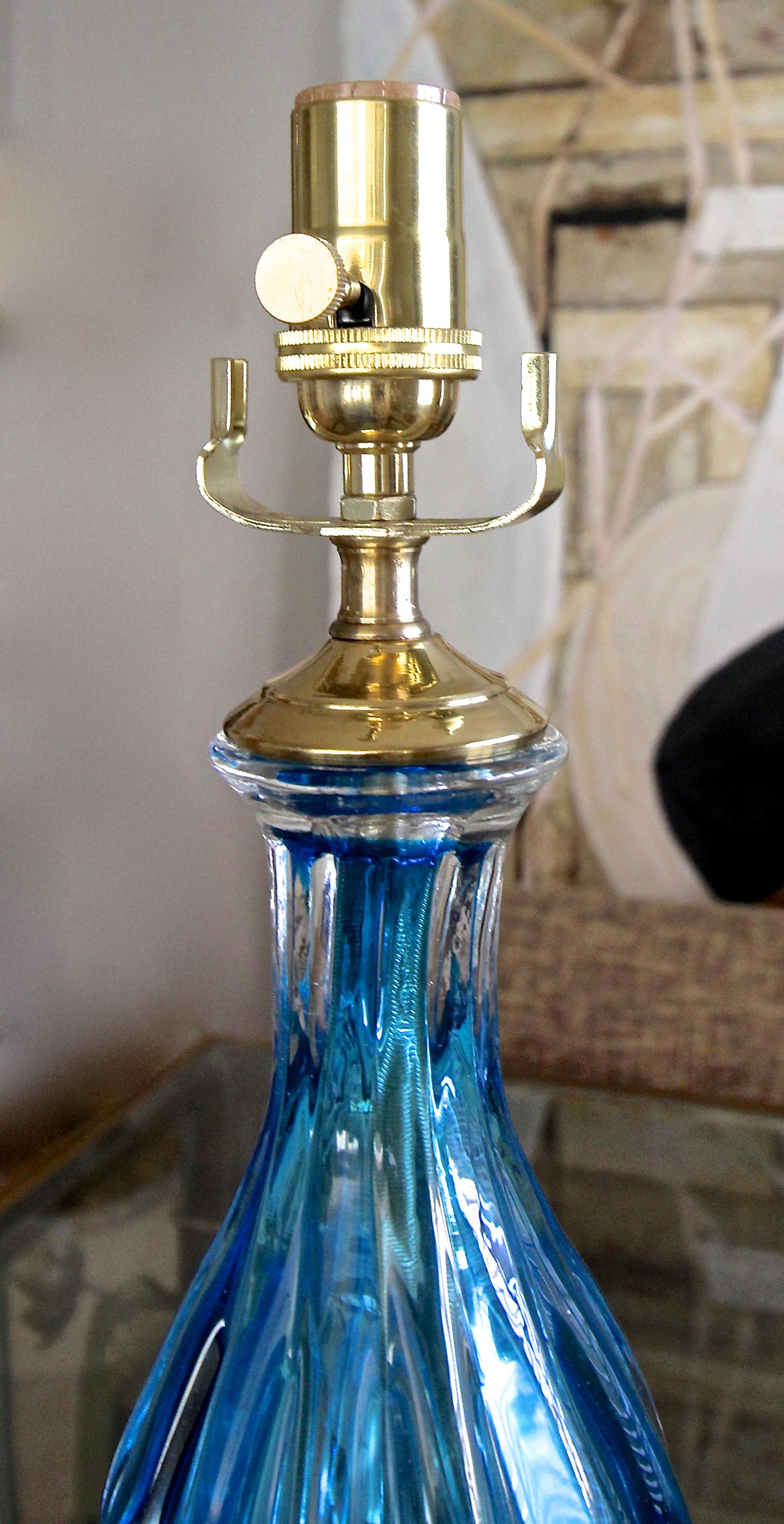Blue and Clear Seguso Murano Ribbed Glass Table Lamp 6