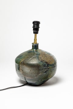 Blue and colored 20th century ceramic table lamp by Bruno Hrdy La Borne 1970