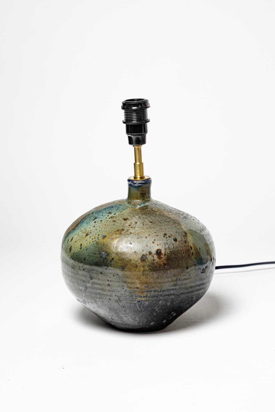 Français Lampe de table en céramique bleue et colorée du 20e siècle par Bruno Hrdy La Borne 1970 en vente