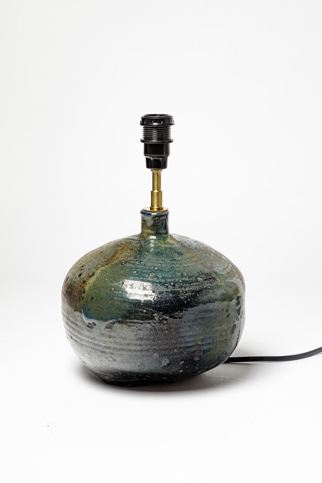 Lampe de table en céramique bleue et colorée du 20e siècle par Bruno Hrdy La Borne 1970 Excellent état - En vente à Neuilly-en- sancerre, FR