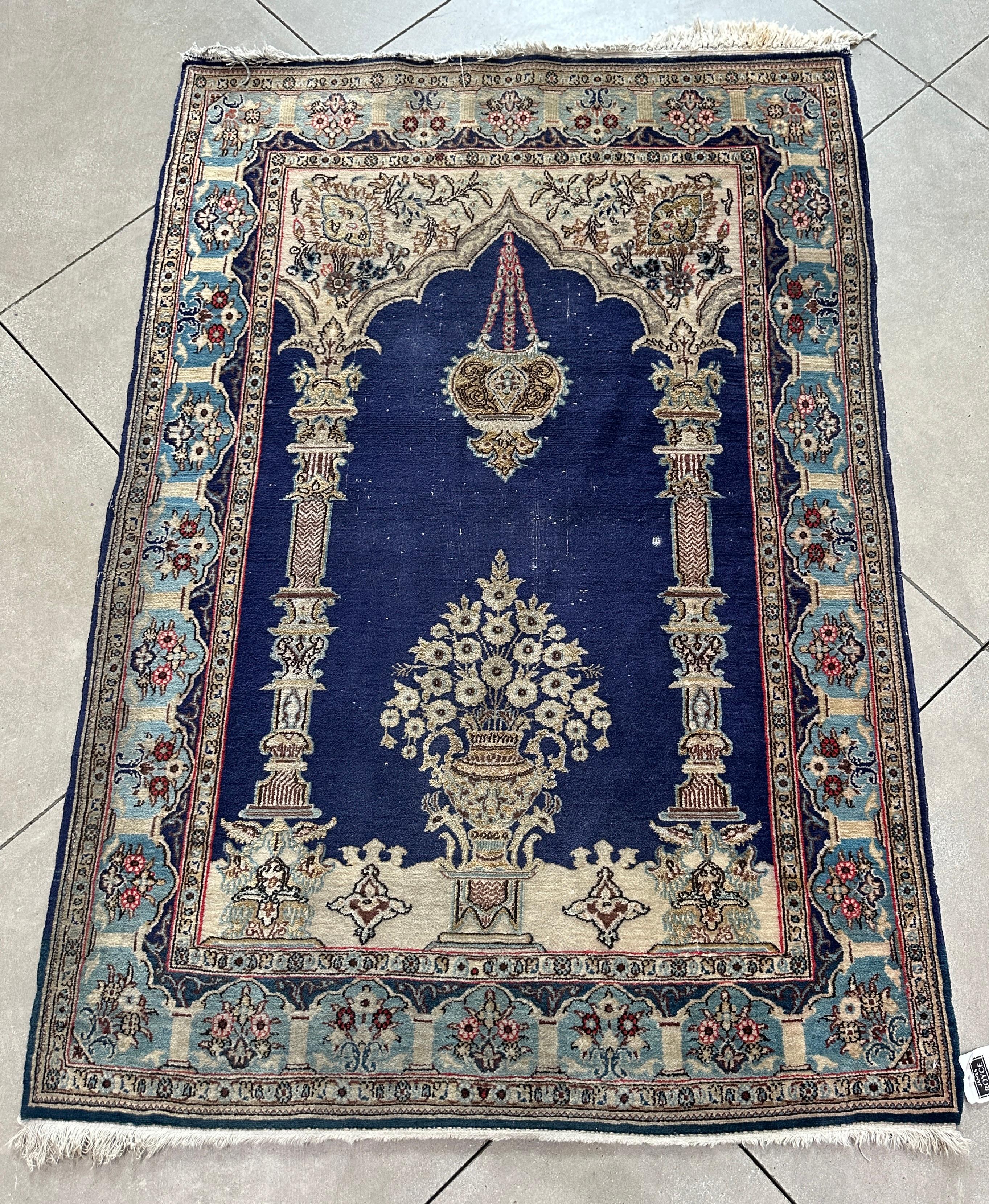 Hand-Woven Blue and Cream Old Persian Accent Rug For Sale
