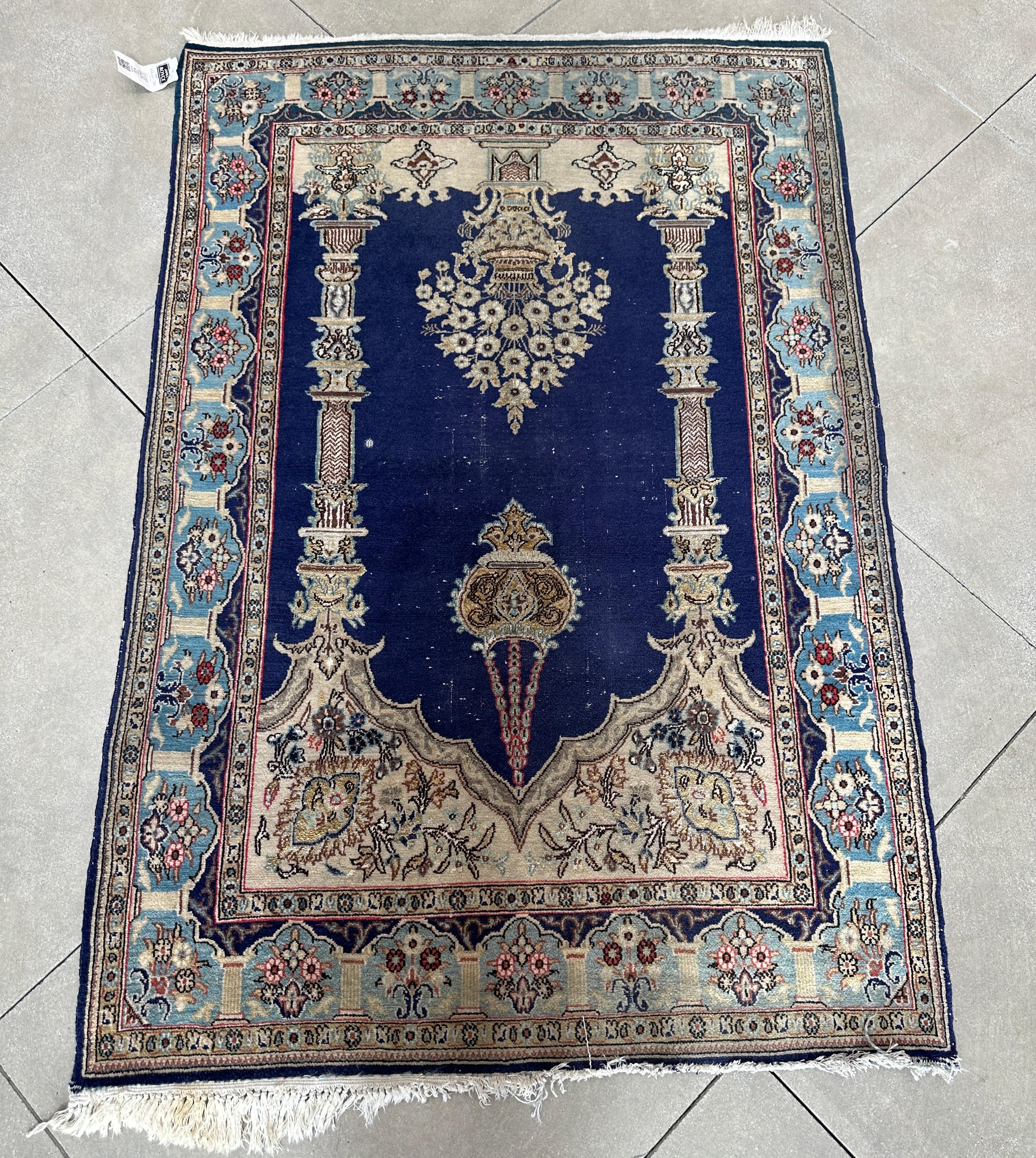 Blue and Cream Old Persian Accent Rug In Good Condition For Sale In West Hollywood, CA