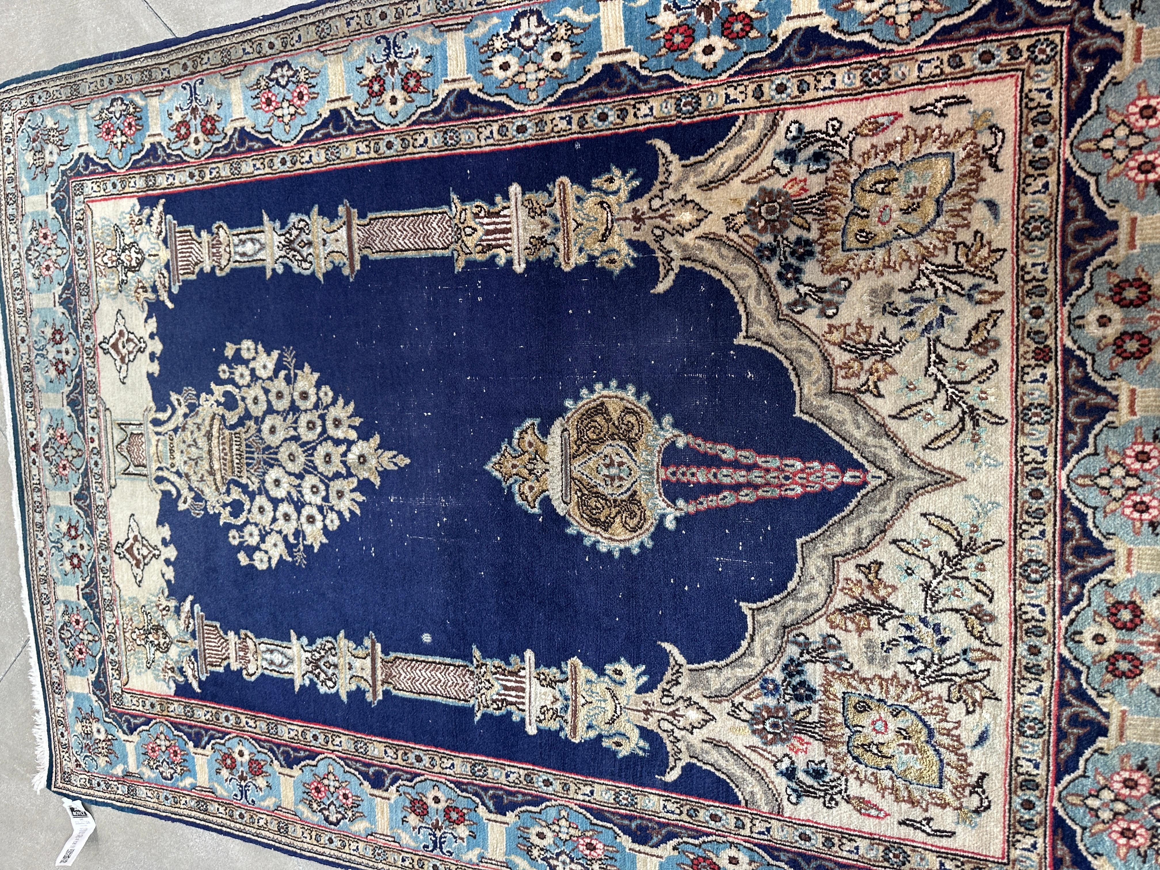 Mid-20th Century Blue and Cream Old Persian Accent Rug For Sale