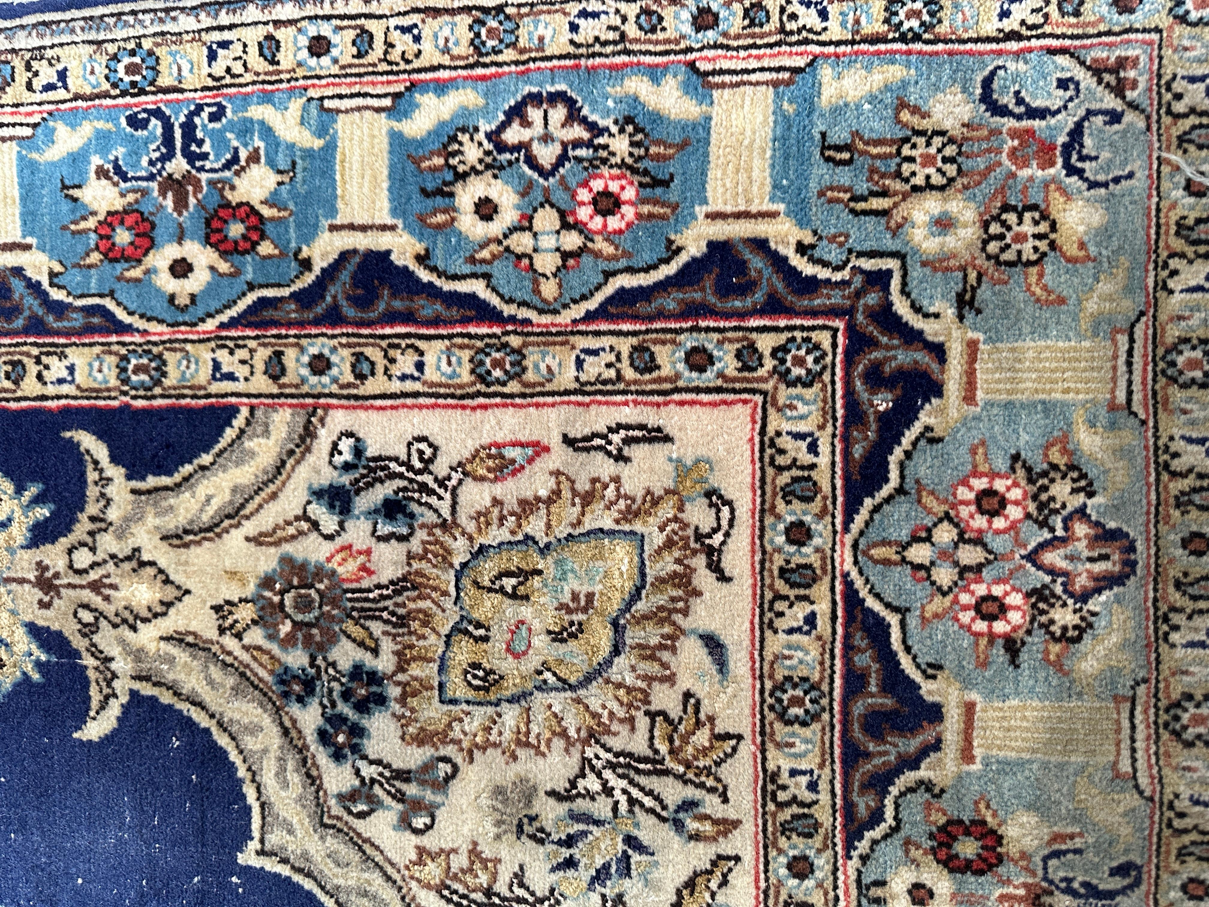Wool Blue and Cream Old Persian Accent Rug For Sale