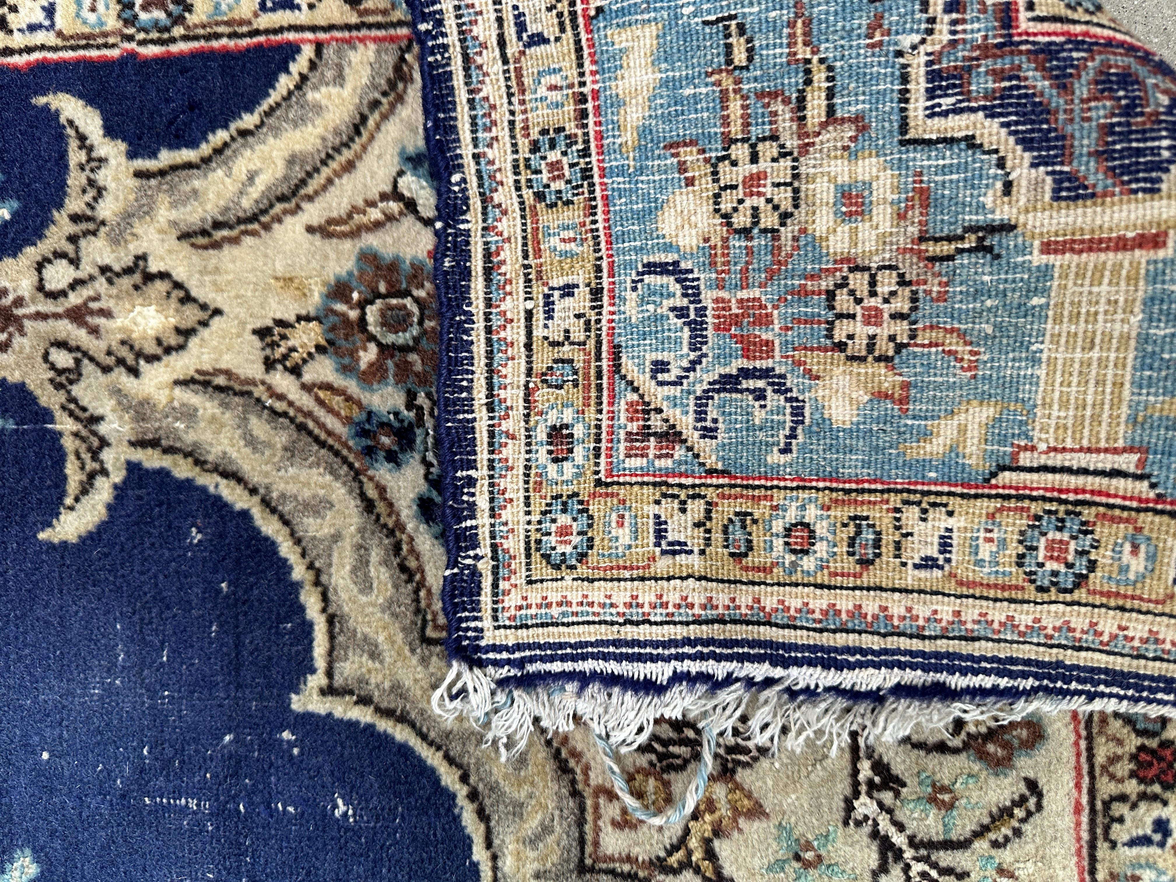 Blue and Cream Old Persian Accent Rug For Sale 1
