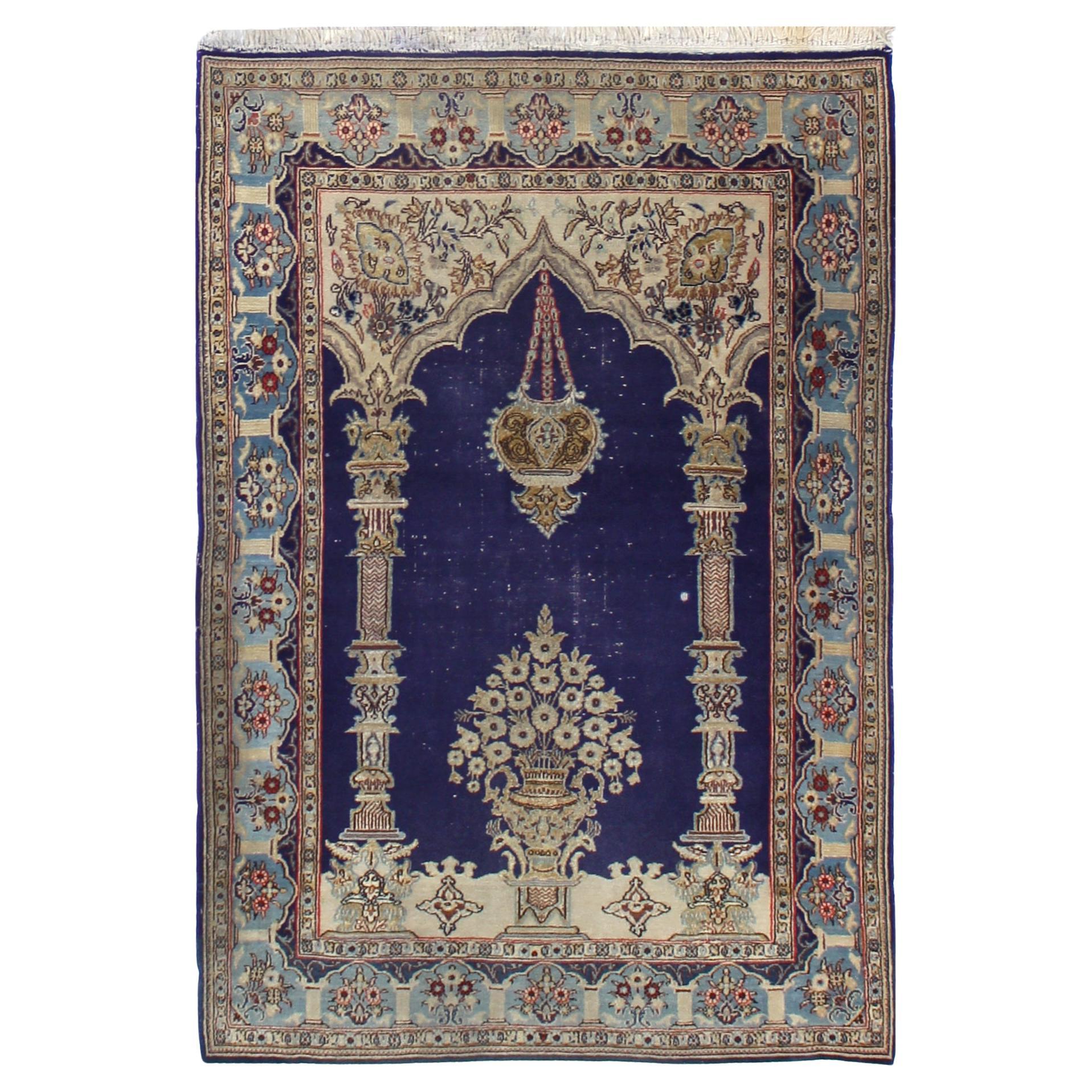 Blue and Cream Old Persian Accent Rug