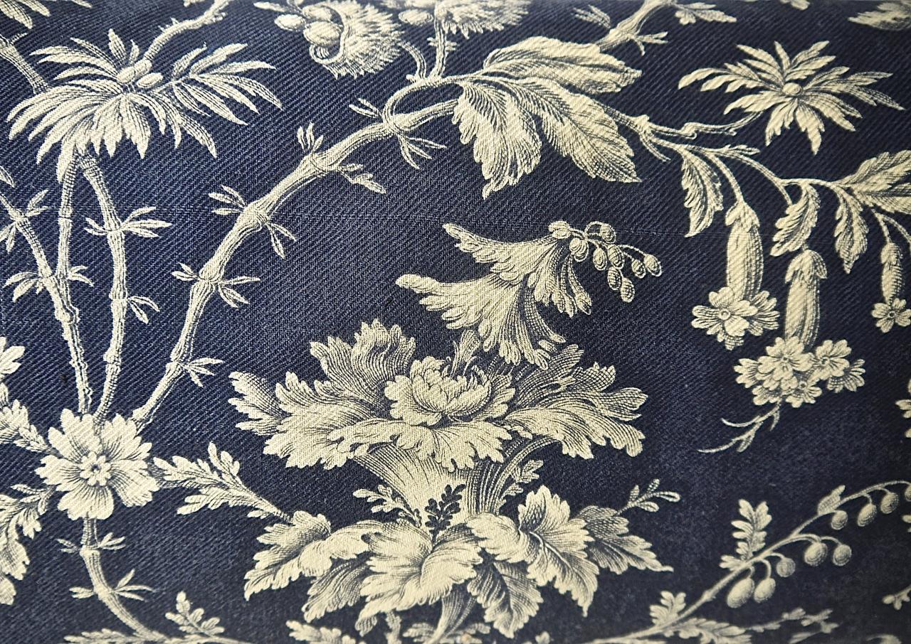 Blue and Cream Indienne Exotic Flowers Cotton Pillow French 19th Century 2