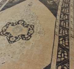 Blue and Cream Medallion Vintage Turkish Oushak Rug with Tribal Geometric Design