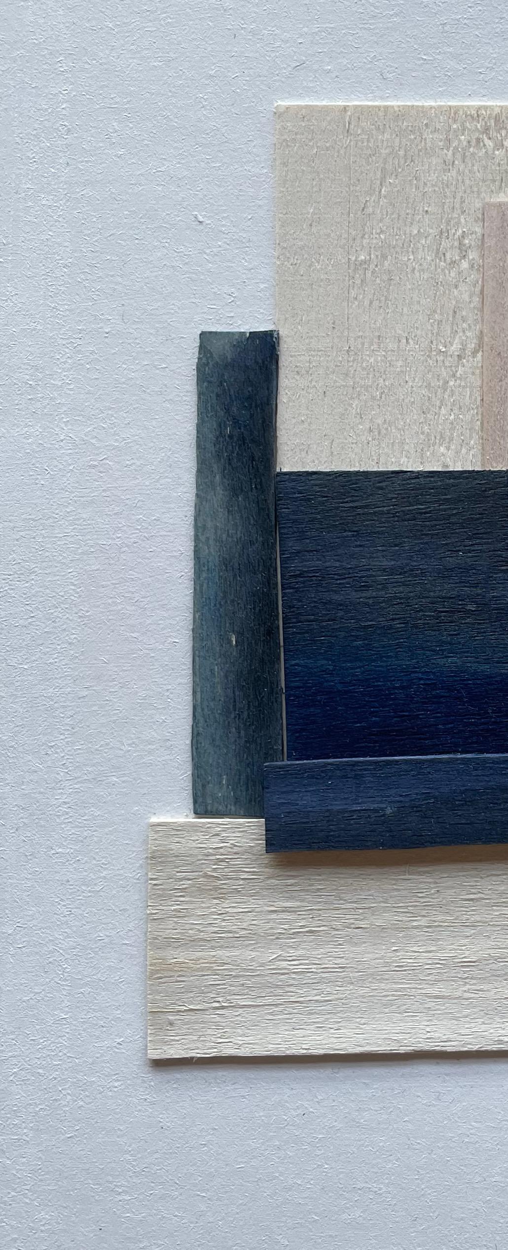 Blue And Cream Painted Thin Wood Slices By Perrine Blaise, France, Contemporary 1
