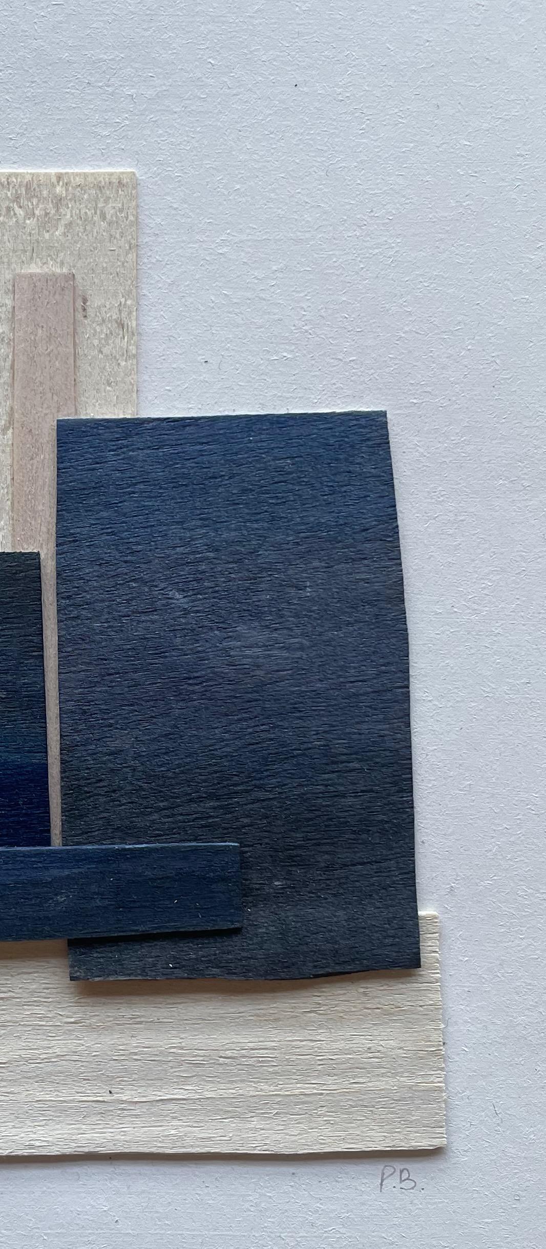 Blue And Cream Painted Thin Wood Slices By Perrine Blaise, France, Contemporary 2