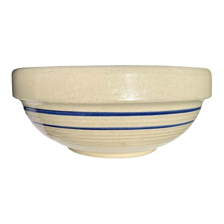 Blue and Cream Stoneware Bowl For Sale