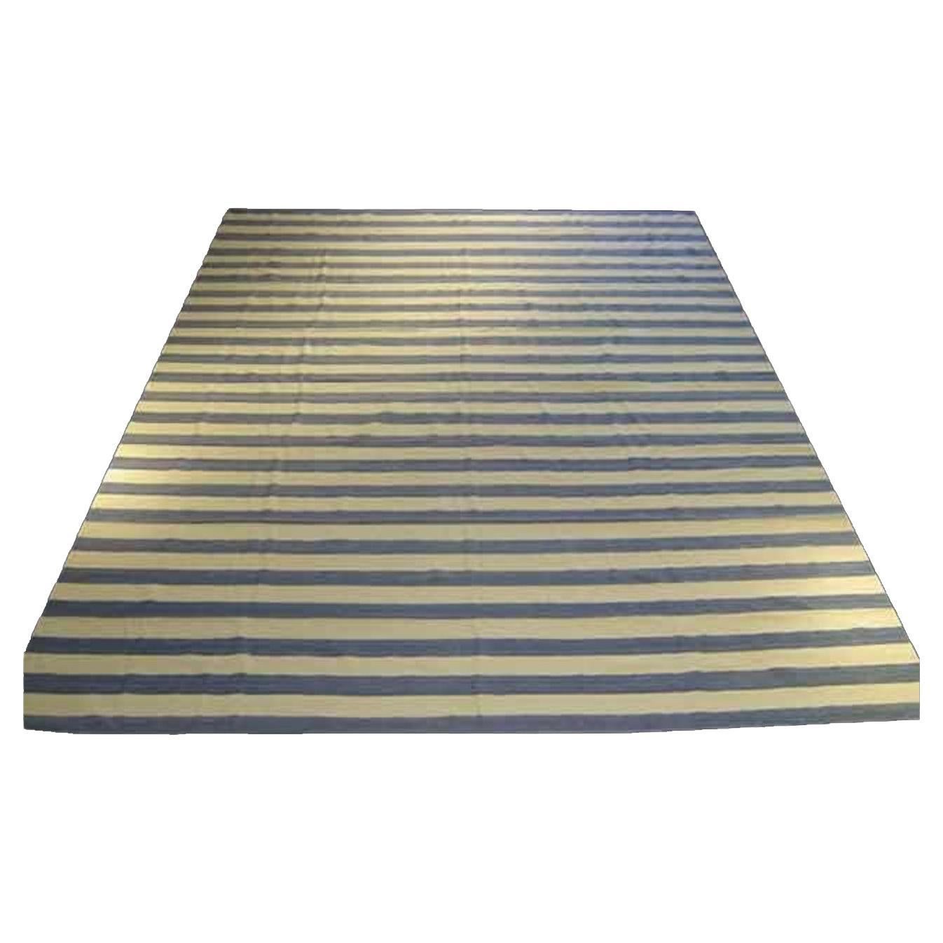 Blue and Cream Striped Kilim 26’6″ x 14’2″ For Sale