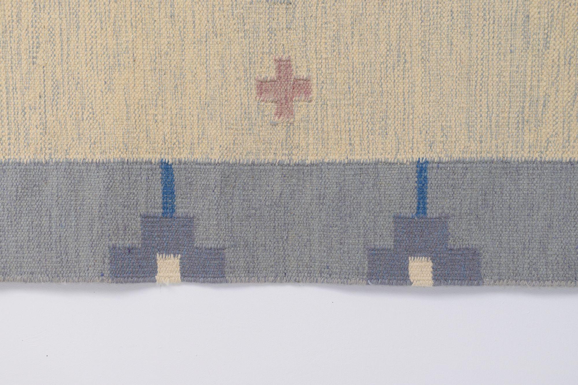 Kilim sueco azul y crema en Bueno estado para la venta en London, England