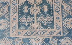 Blue and Cream Turkish Oushak Rug Vintage with All-Over Motif Design 3'11"x6'3"