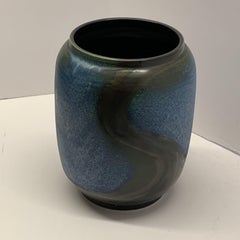 Blue and Dark Brown Barrel Shaped Vase, China, Contemporary