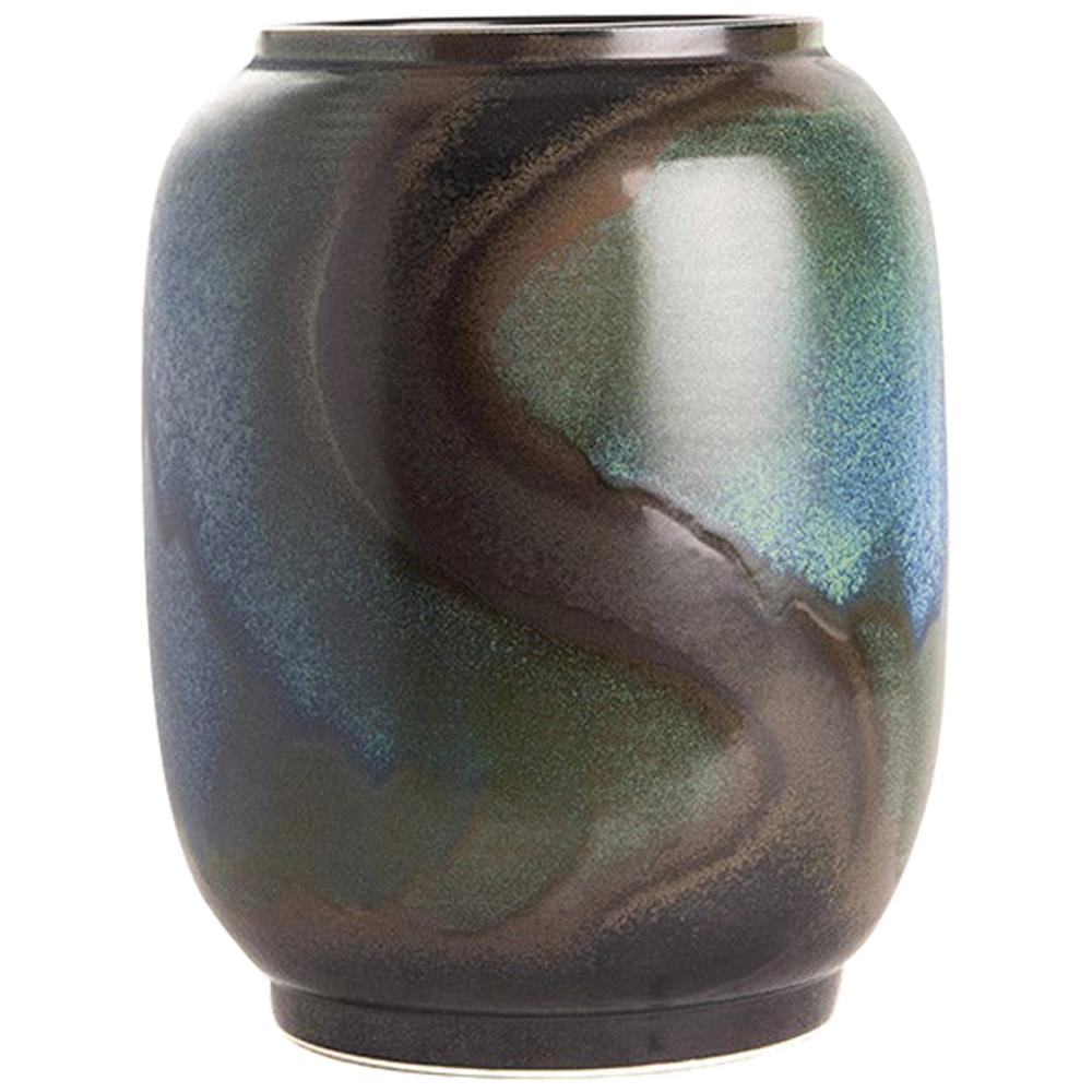 Blue and Dark Brown Barrel Shaped Vase, China, Contemporary