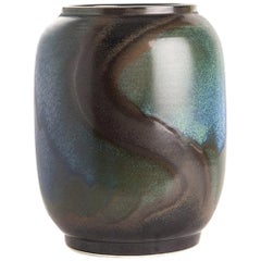 Blue and Dark Brown Barrel Shaped Vase, China, Contemporary
