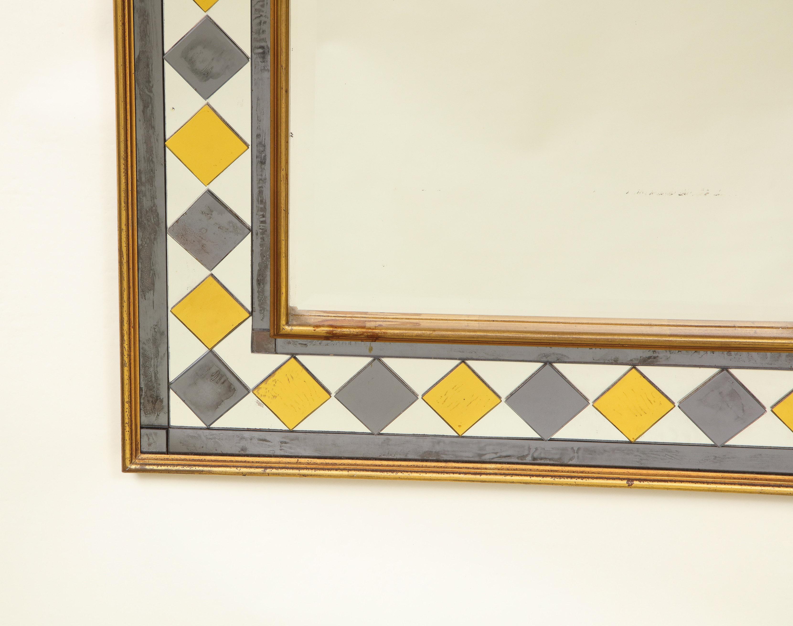 Blue and Gilt Verre Eglomisé Rectangular Mirror For Sale 2