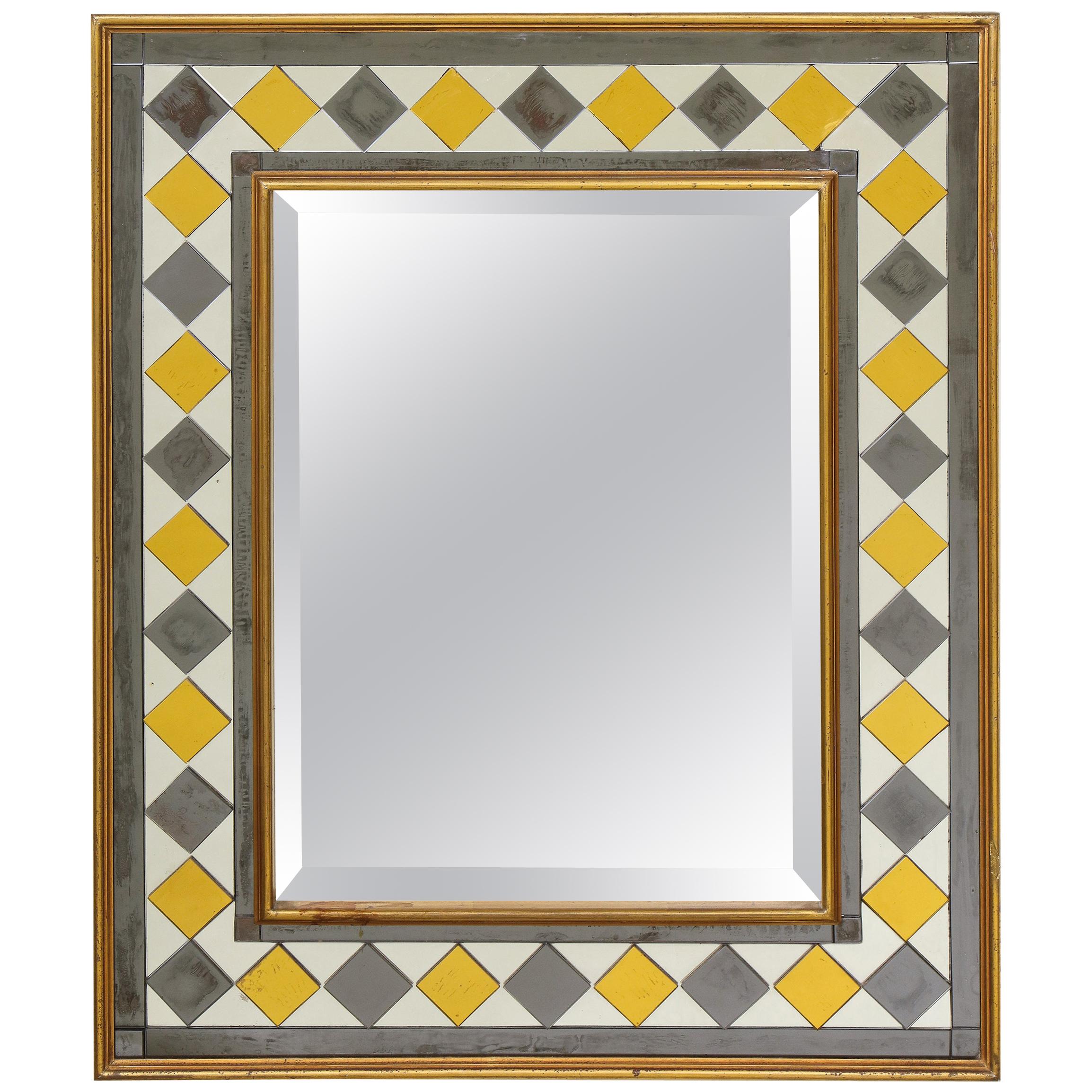 Blue and Gilt Verre Eglomisé Rectangular Mirror For Sale