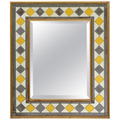 Blue and Gilt Verre Eglomisé Rectangular Mirror