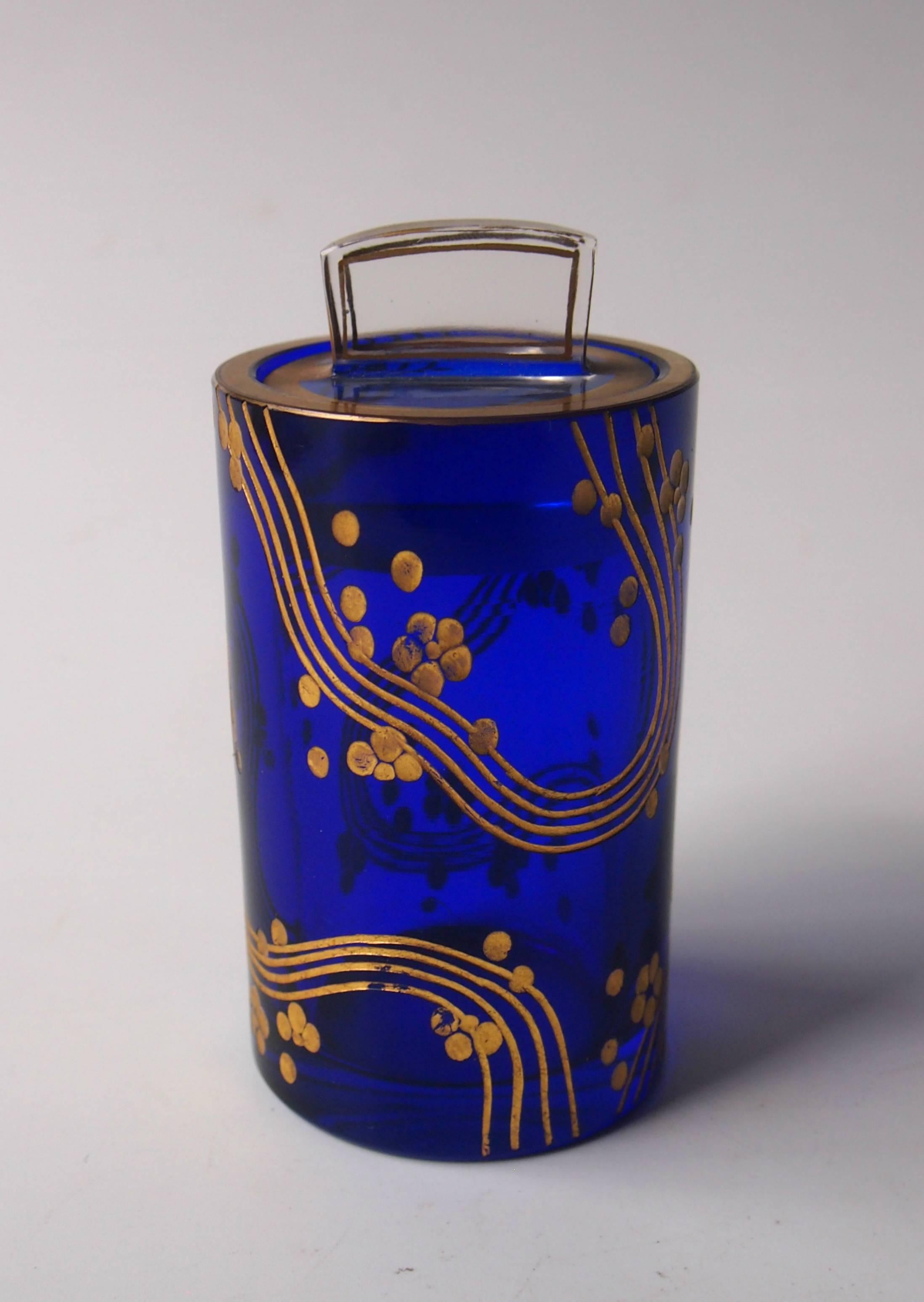 Czech Blue and Gold Art Deco Fachschule Haida Ortel Pot and Cover